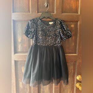 Black Sequin Dress with Puff Sleeves